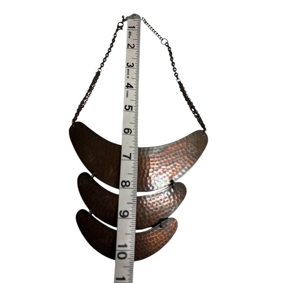 Hammered Copper Statement Necklace With Adjustable Black Chain - Picture 4 of 4